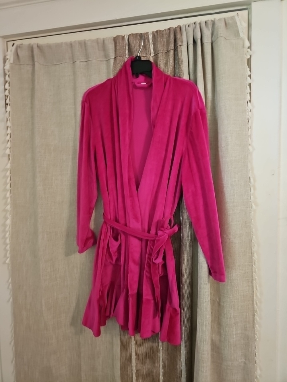 Women's Hot Pink Velvet Robe with Tie Waist
